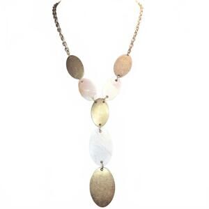 Mother of Pearl Shell Iridescent and Gold Tone Lariat Drop Necklace